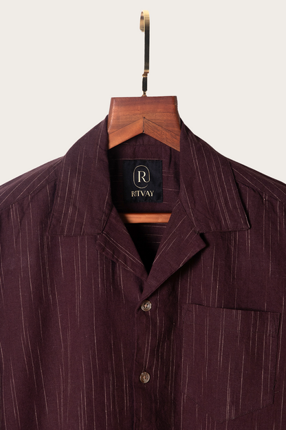 Brown Slub Shirt Half Sleeve Image 3