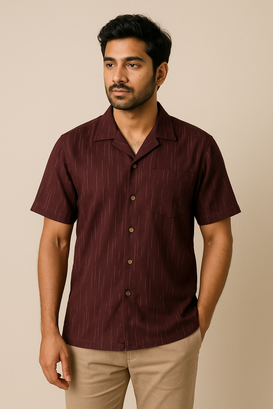 Brown Slub Shirt Half Sleeve Model 1