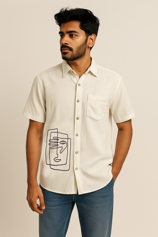 Off White Face Embroidery Shirt