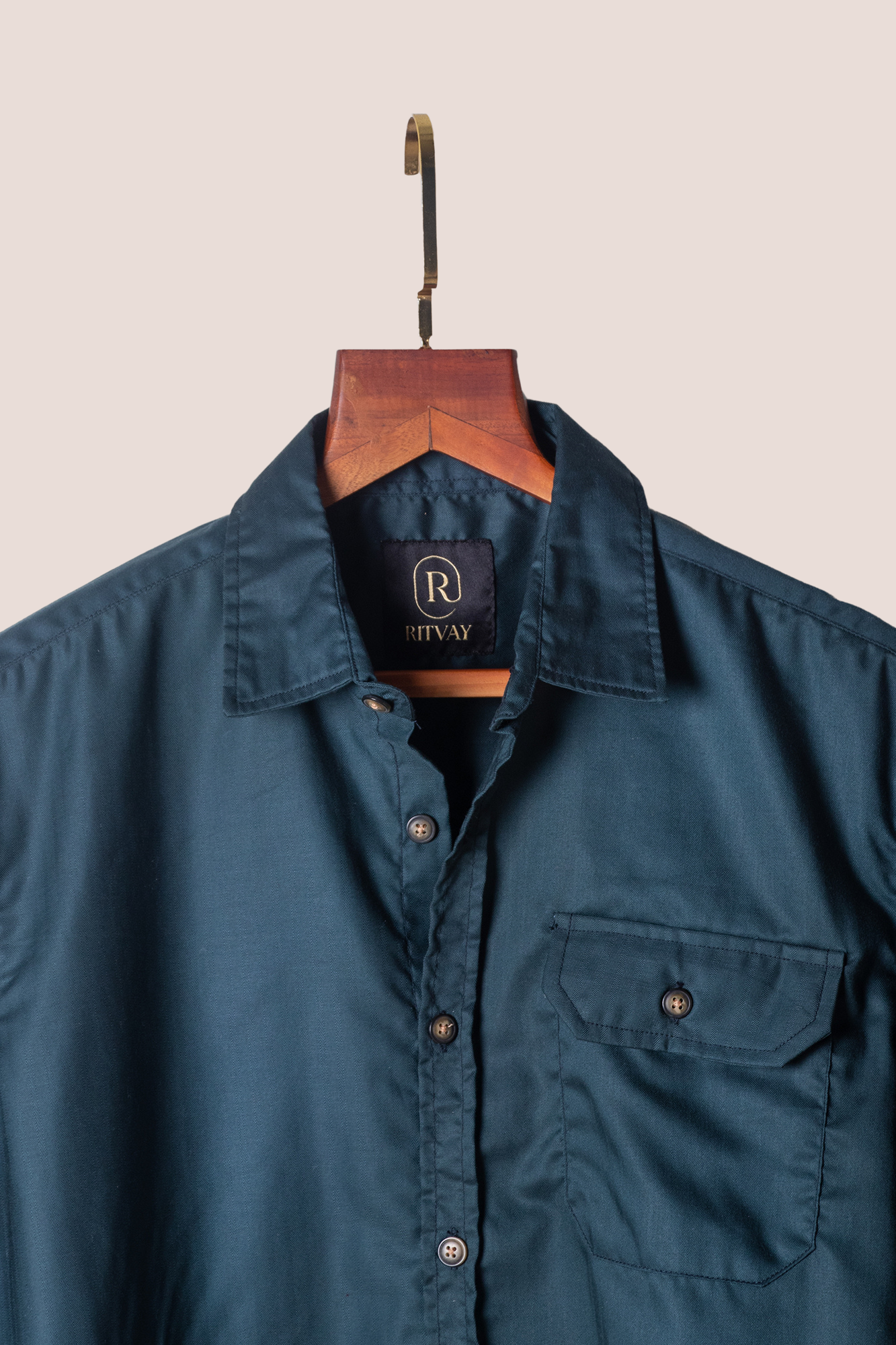 Teal Herringbone Dobby Shirt Image 3