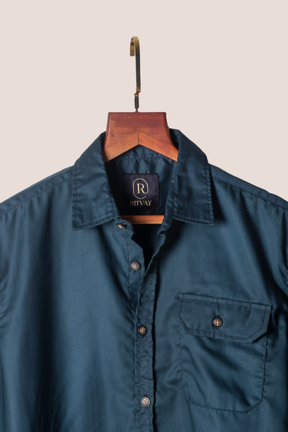 Teal Herringbone Dobby Shirt Image 3