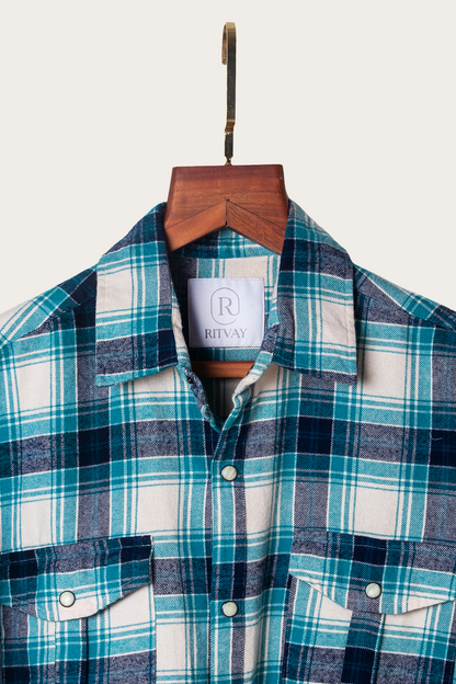 Turq Blue Check Shirt Image 3