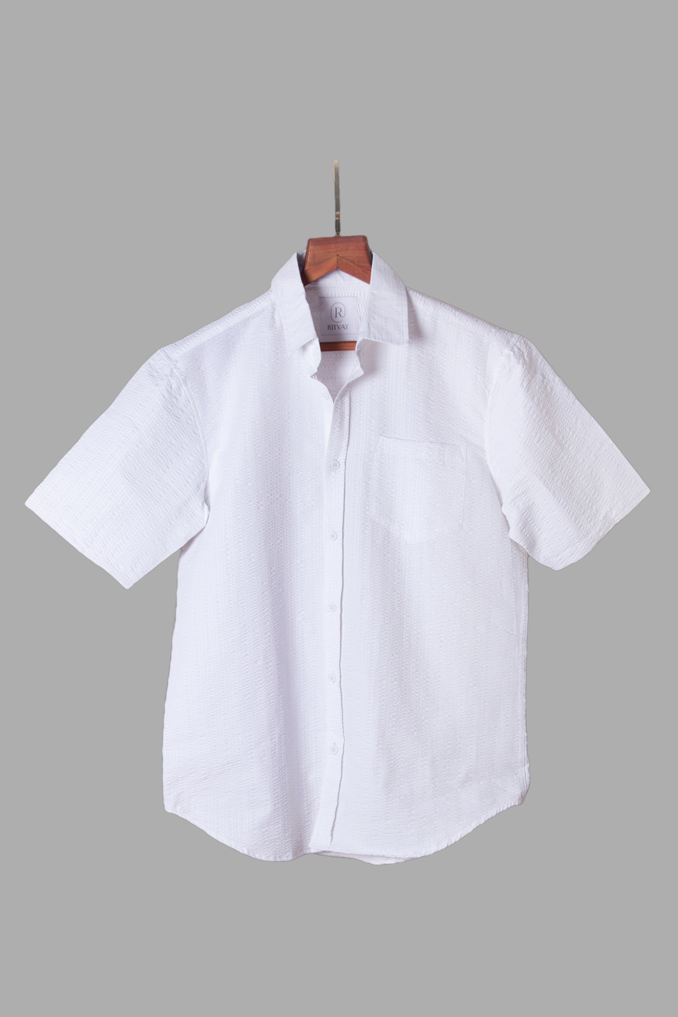 White Seersucker Shirt Half Sleeve Image 1