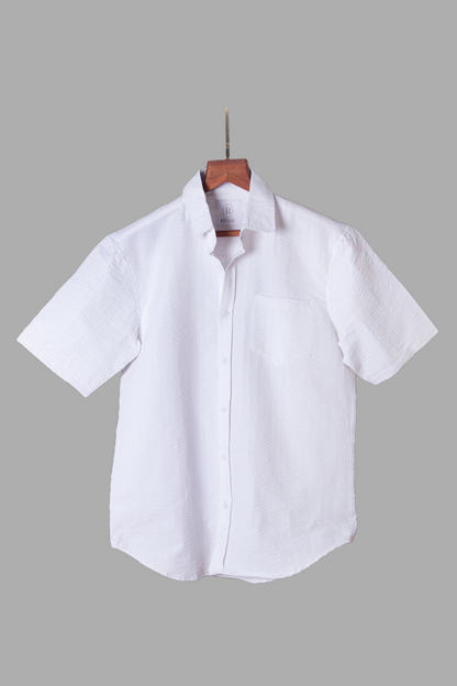 White Seersucker Shirt Half Sleeve Image 1