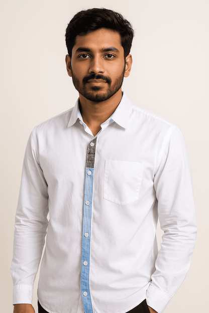 White Shirt with Contrast Placket Model 1